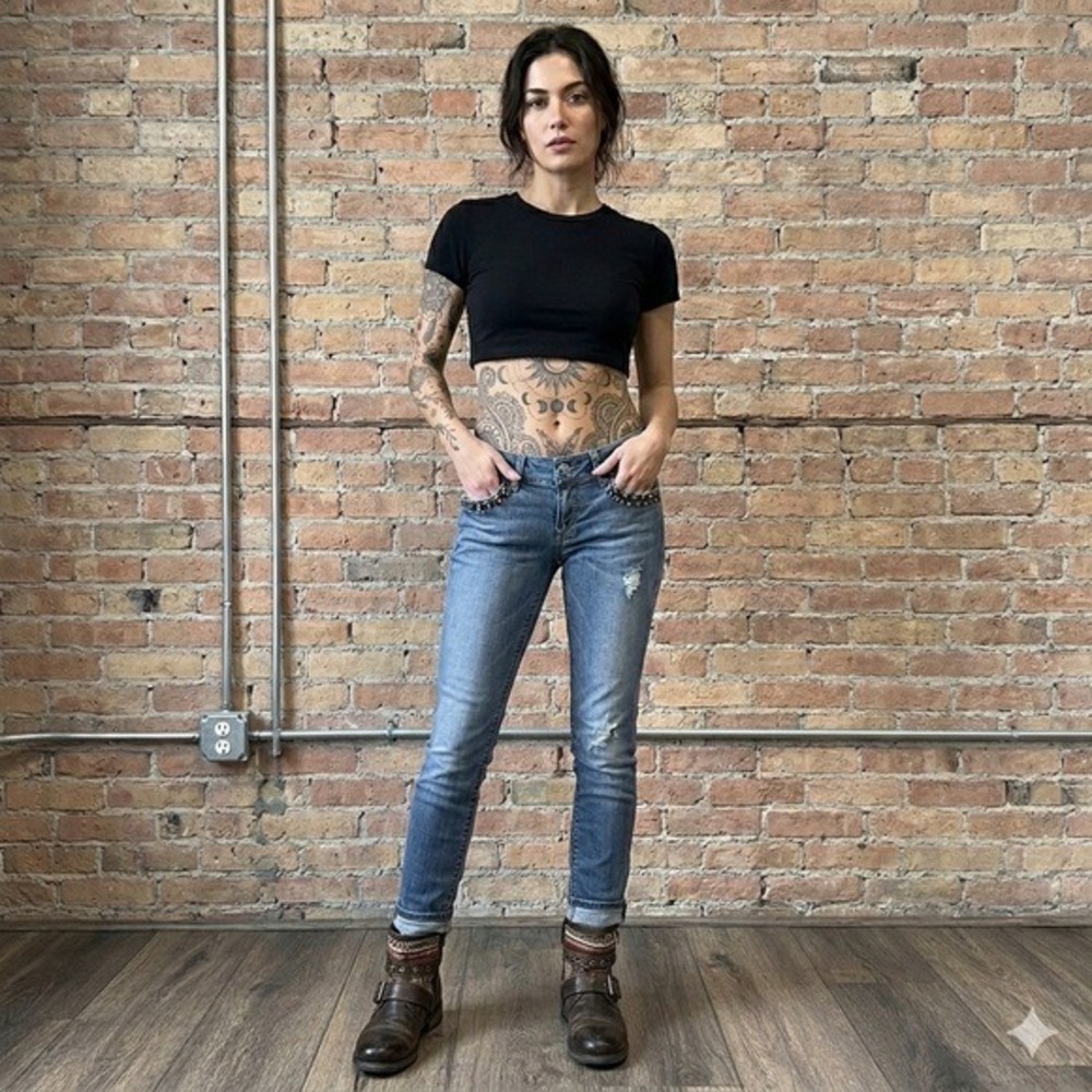 Black Orchid Studded Skinny Jeans Women's 25 Distressed Blue Punk Rock